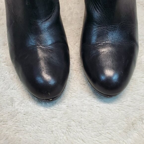 Lauren Ralph Lauren Mandy Black Leather Zipper Pull On Heeled Ankle Boot 9.5 B - Picture 4 of 11